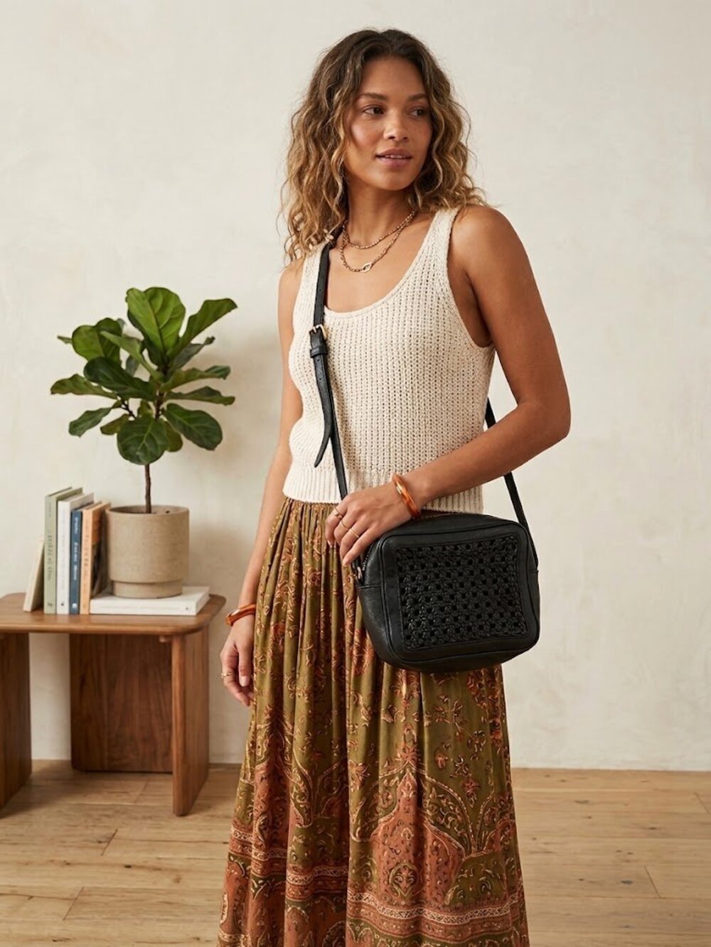 By Anthropologie Woven Front Crossbody Bag in Black